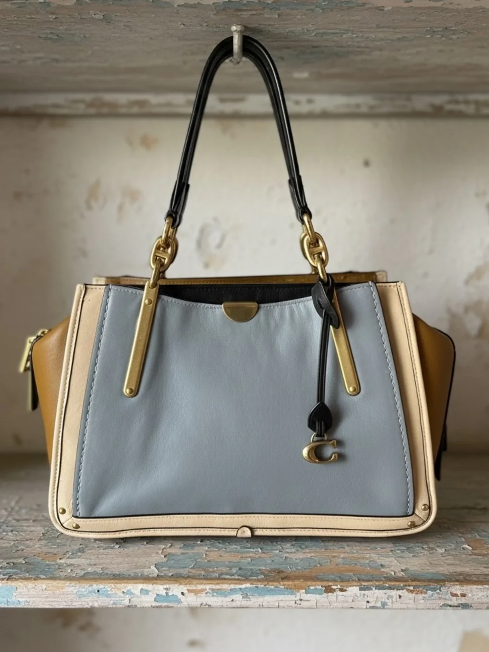 COACH® Dreamer in Colorblock Leather Tote- Mist Straw